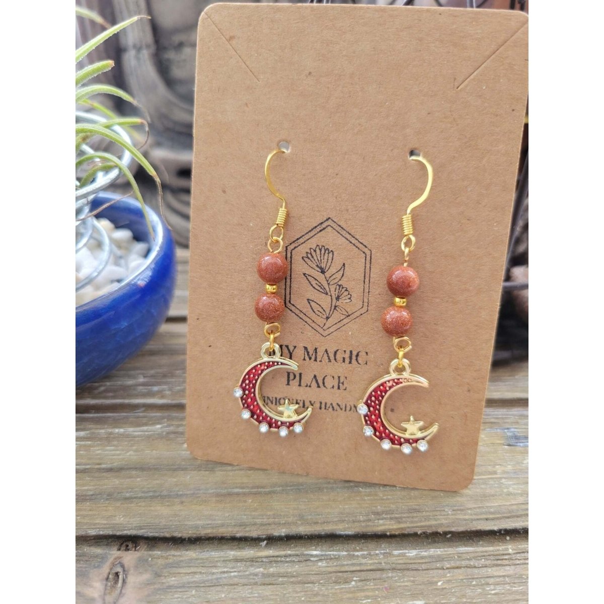 Crystal Beads and Charms Earrings, Crystal Jewelry , Gold Color Earrings Earrings My Magic Place Shop Citrine Moon & Star