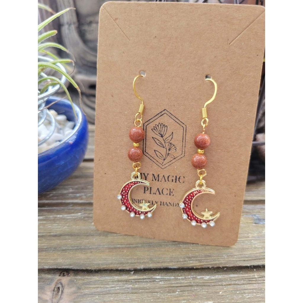 Crystal Beads and Charms Earrings, Crystal Jewelry , Gold color Earrings -Earrings