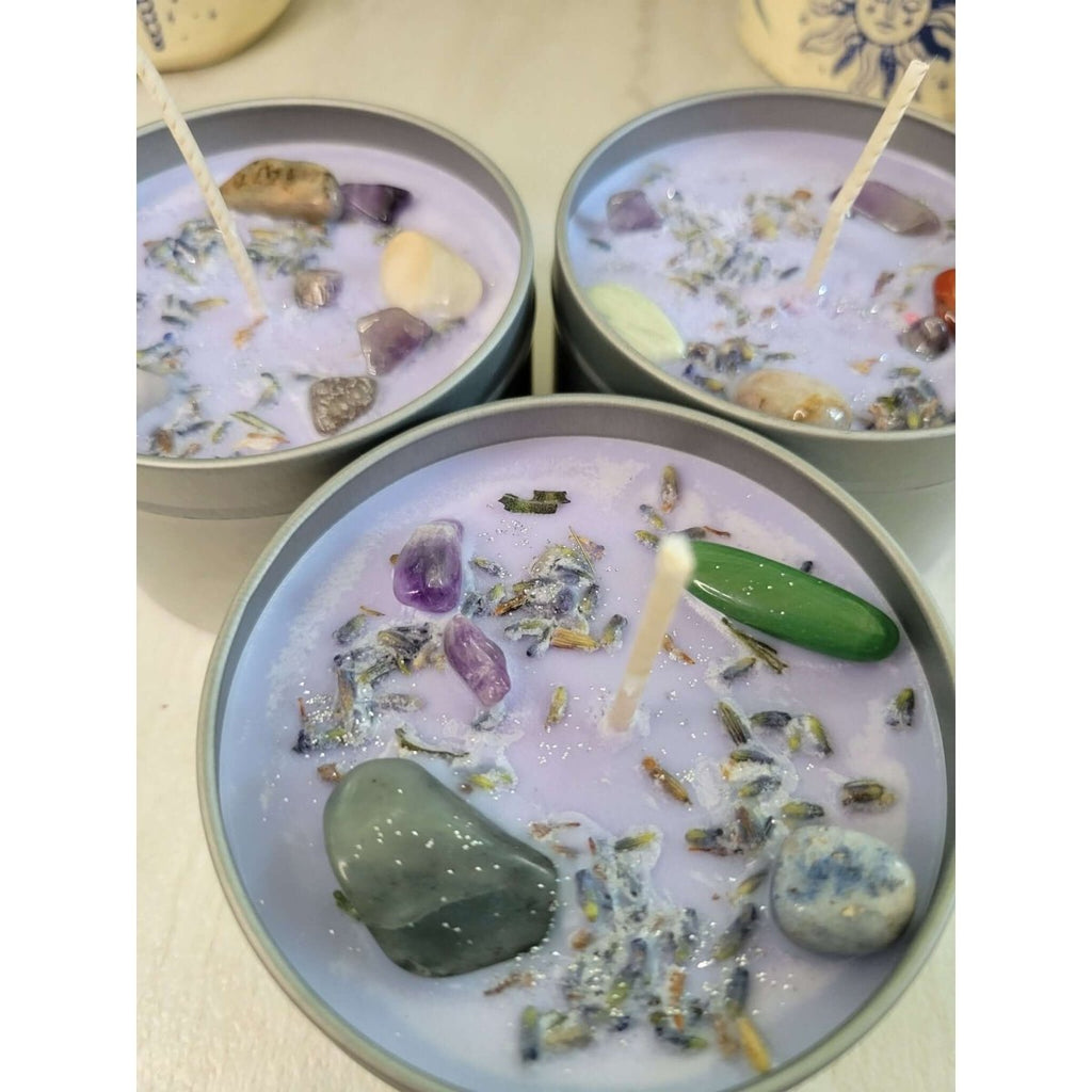 Crystal candles 8oz - healing/ intentions candle / candle - handmade with crystals & herbs/evil eye candle -Candles