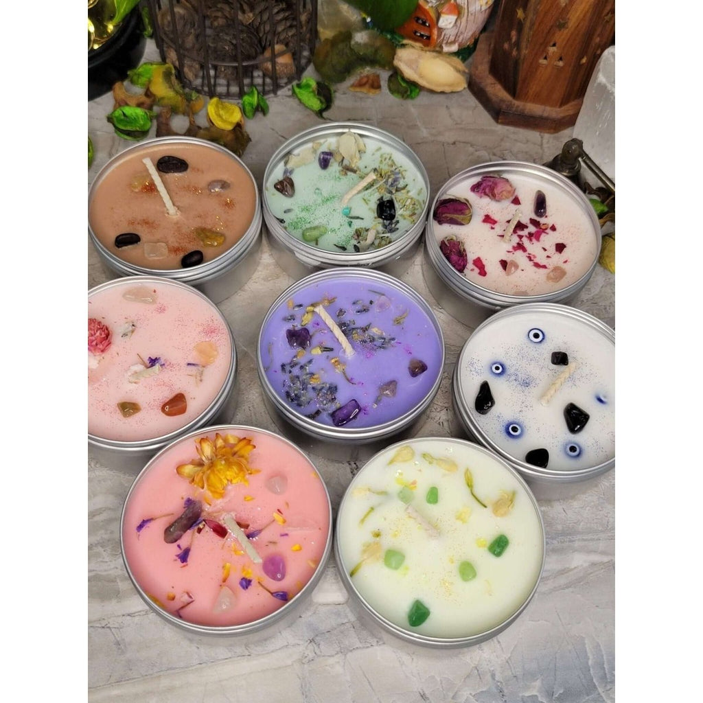 Crystal Candles - Healing Crystals - Aromatherapy - Flowers 4oz/Candle -