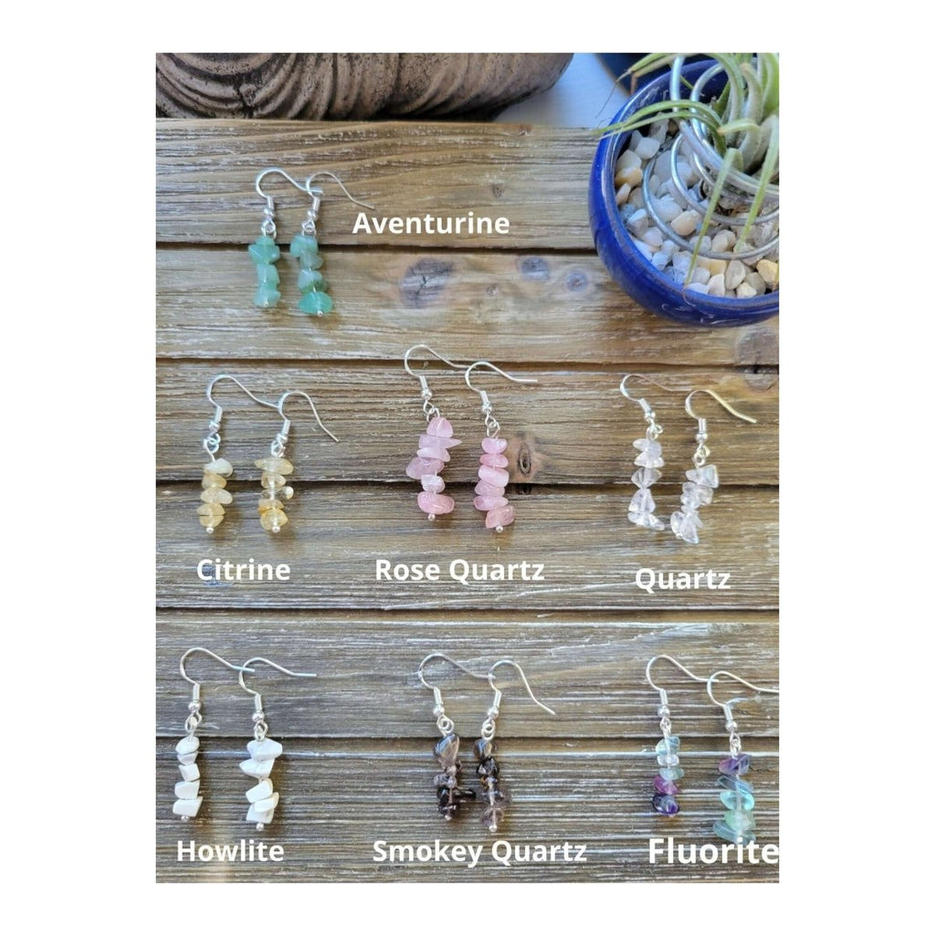 Crystal Earrings ,Stacked Stone Drop Earrings Bohemian Style Dangle Earrings , Jewelry, Healing Crystal Energy -