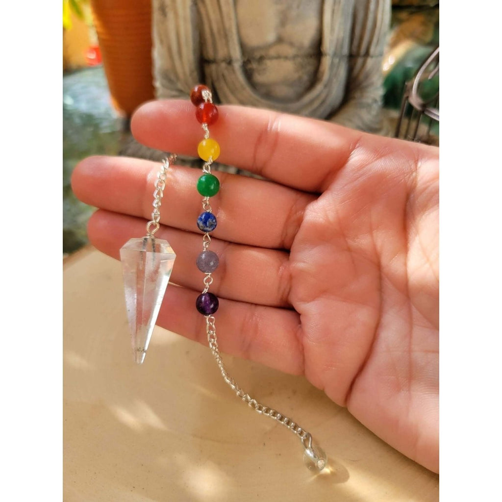 Crystal Quartz Pendulum with 7 Chakras Stones in the Chain -