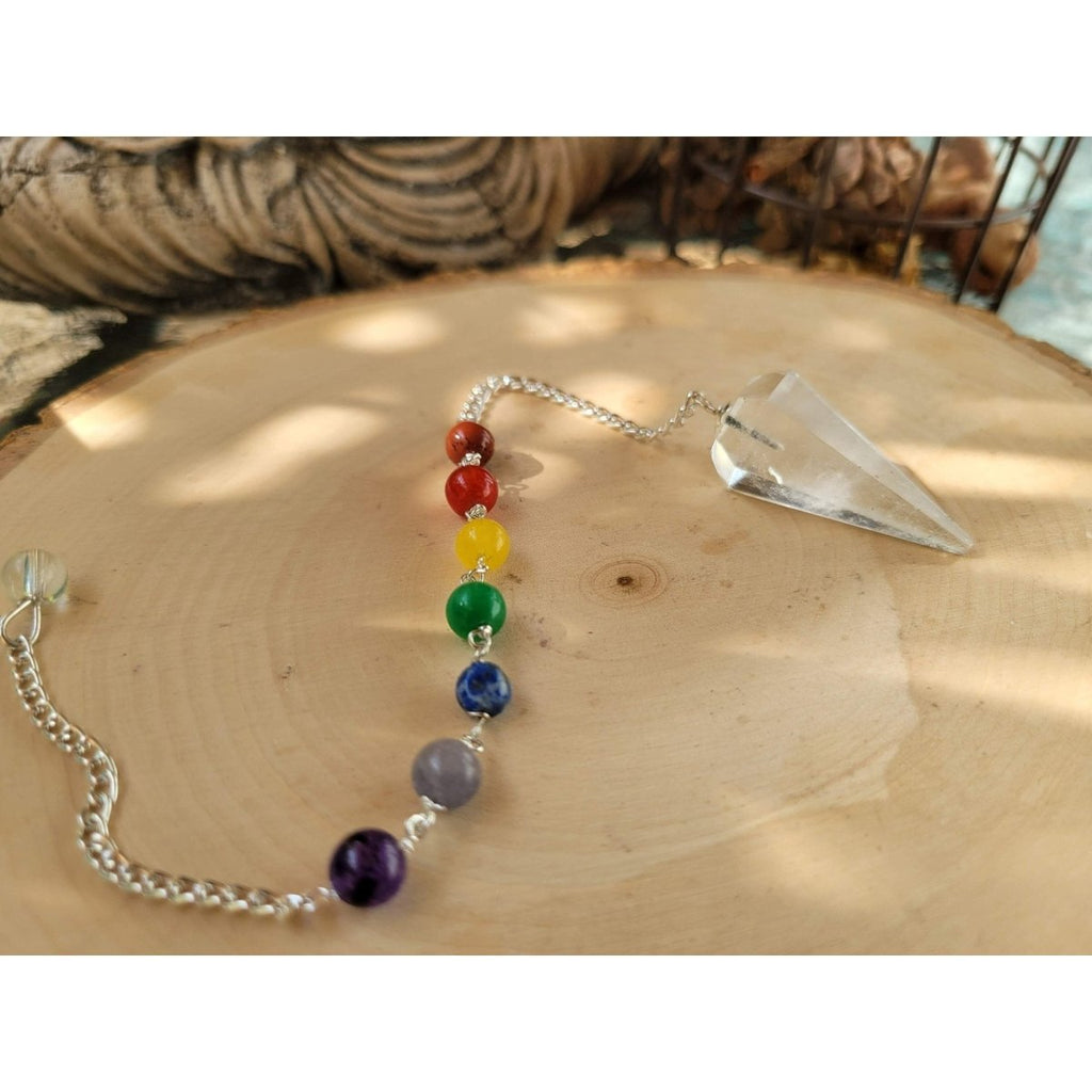 Crystal Quartz Pendulum with 7 Chakras Stones in the Chain -