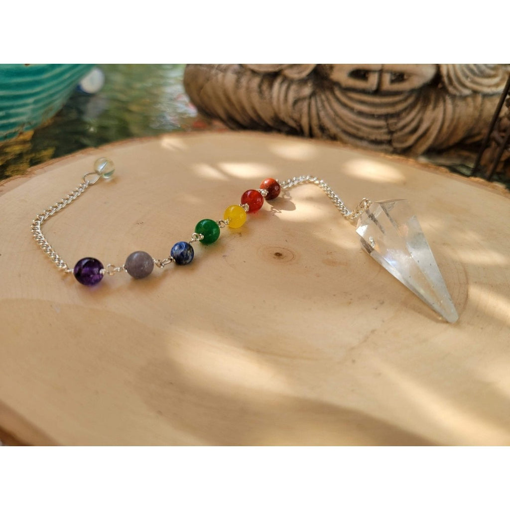 Crystal Quartz Pendulum with 7 Chakras Stones in the Chain -