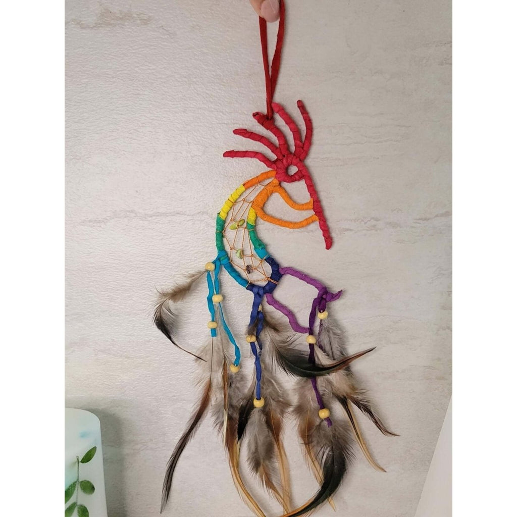 Dancing Kokopelli Multi-Colored Dreamcatcher With Beads -Decor