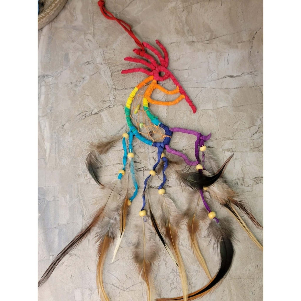 Dancing Kokopelli Multi-Colored Dreamcatcher With Beads -Decor