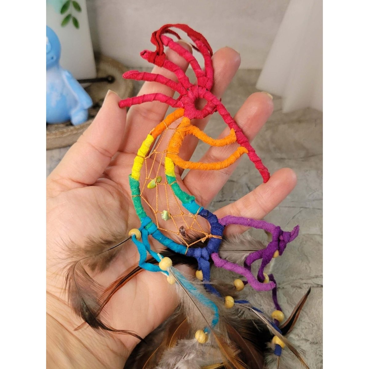 Dancing Kokopelli Multi-Colored Dreamcatcher With Beads -Decor