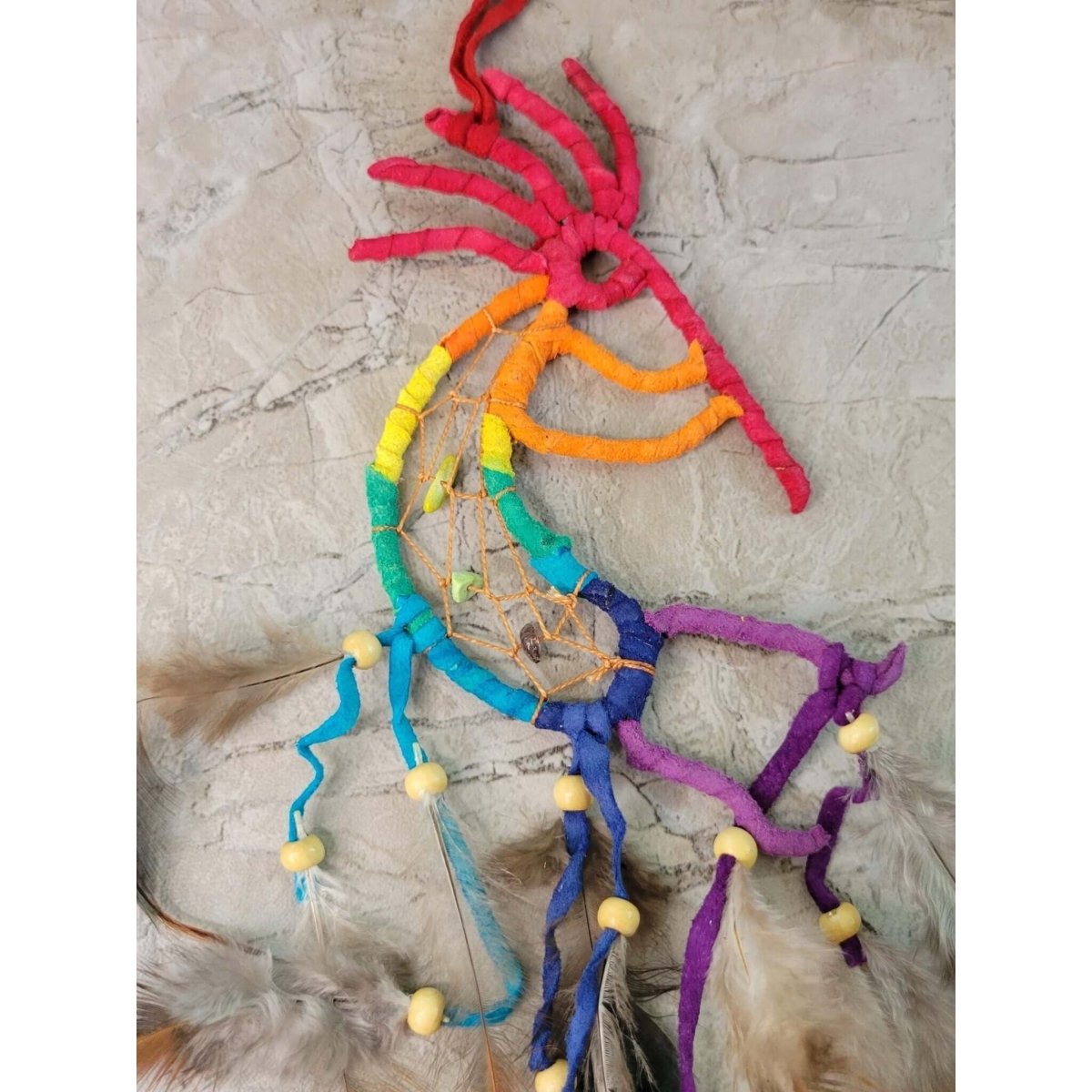Dancing Kokopelli Multi-Colored Dreamcatcher With Beads -Decor