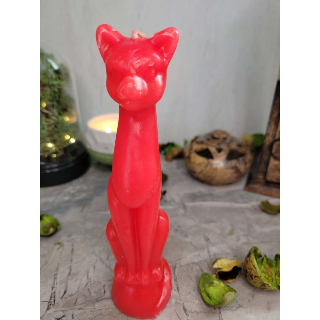 Decorative Ritual Cat Shaped Candle Black, Red, Green / Cat Candle, Offering Candle -Candles