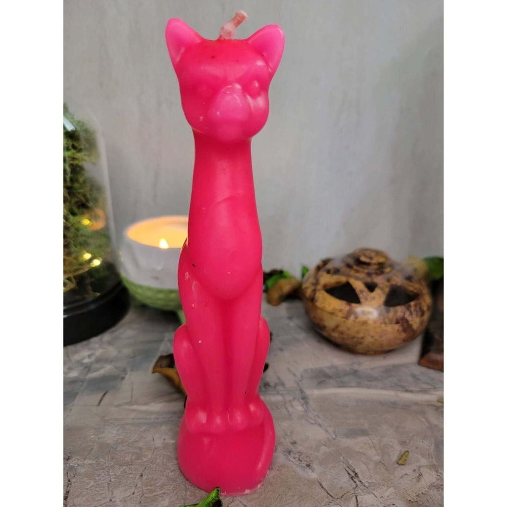 Decorative Ritual Cat Shaped Candle Black, Red, Green / Cat Candle, Offering Candle -Candles