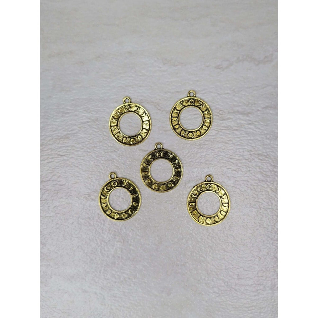 Donut with Moon Phase Charm Antique Golden Color -Charms & Pendants
