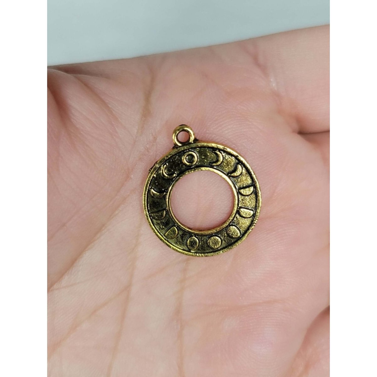 Donut with Moon Phase Charm Antique Golden Color -Charms & Pendants
