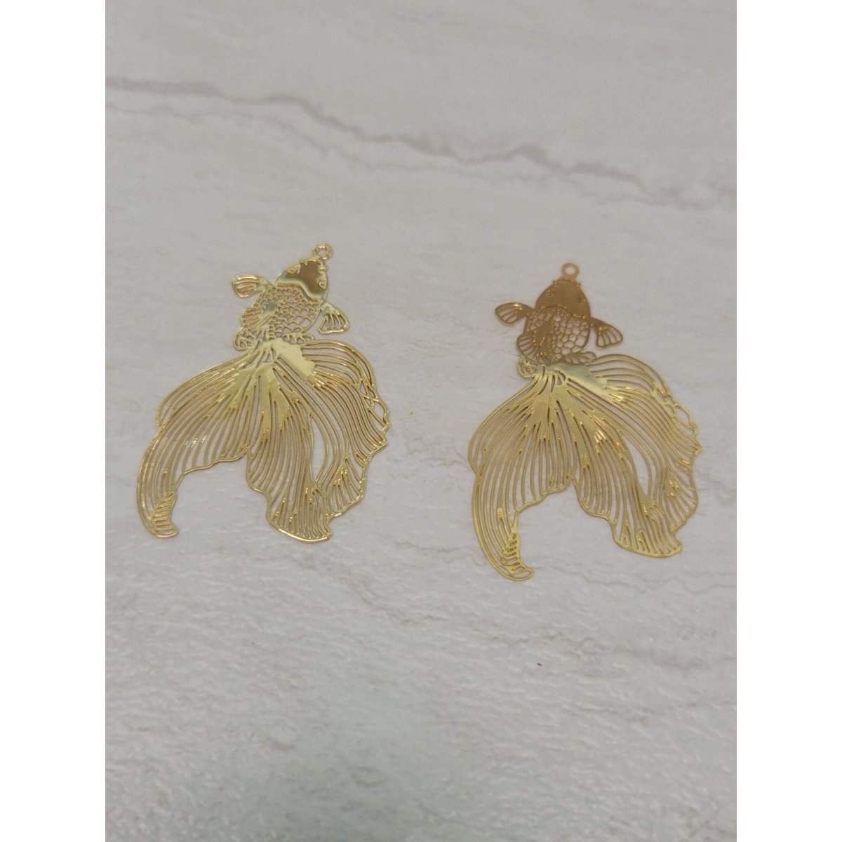 Etched Metal Goldfish, Light Gold Color , 2 Charms -Charms & Pendants