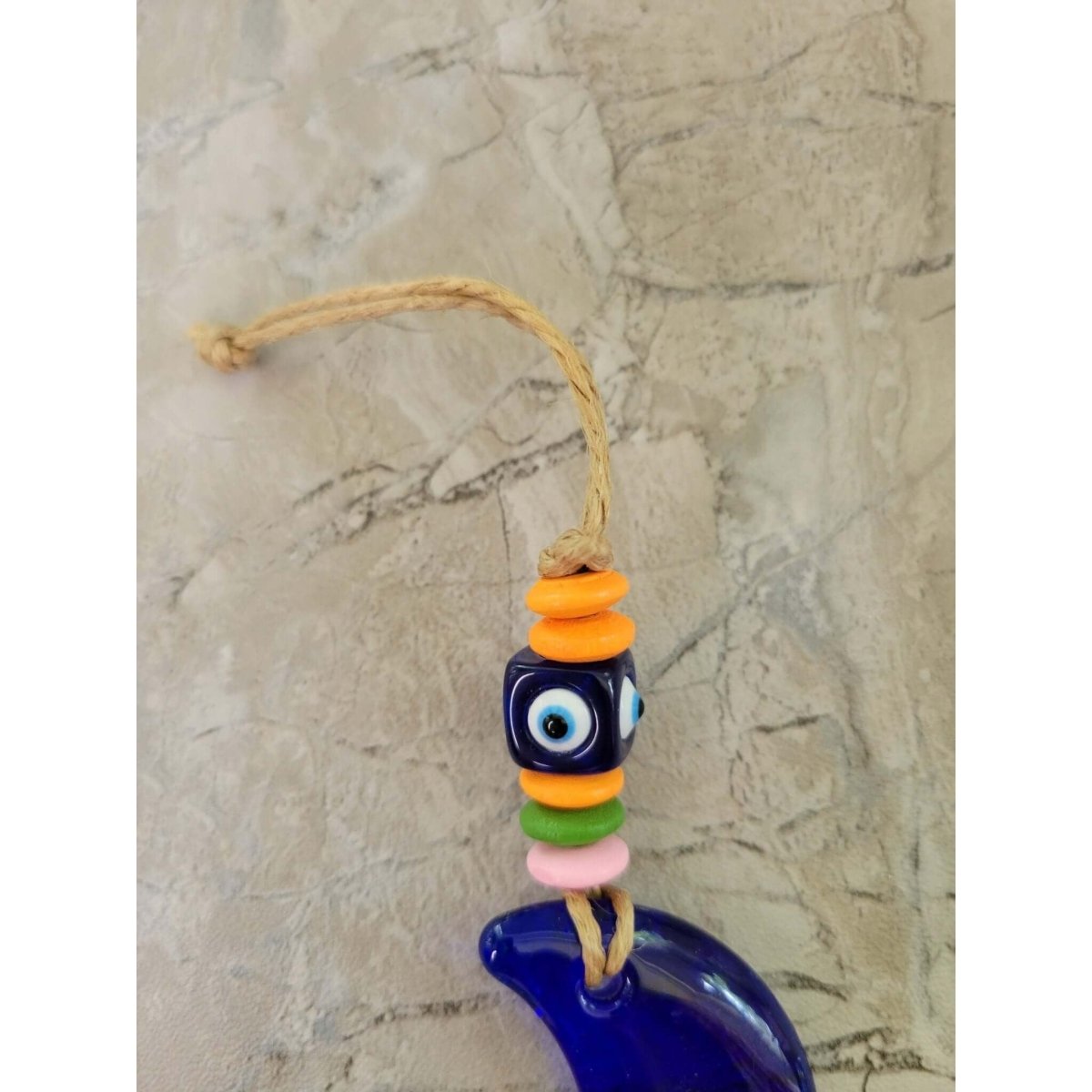 Evil Eye Talisman Hemp Rope w/ Beads Crescent Moon -Decor