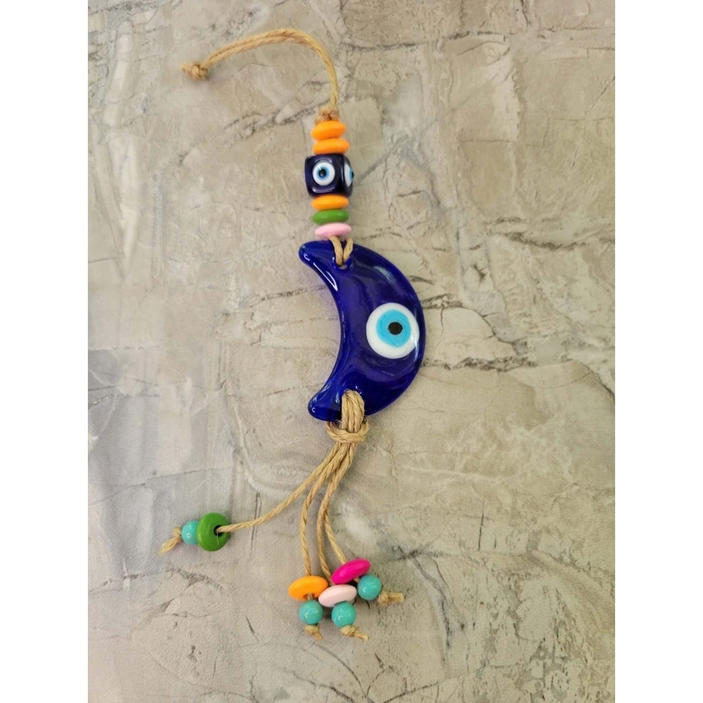 Evil Eye Talisman Hemp Rope w/ Beads Crescent Moon -Decor