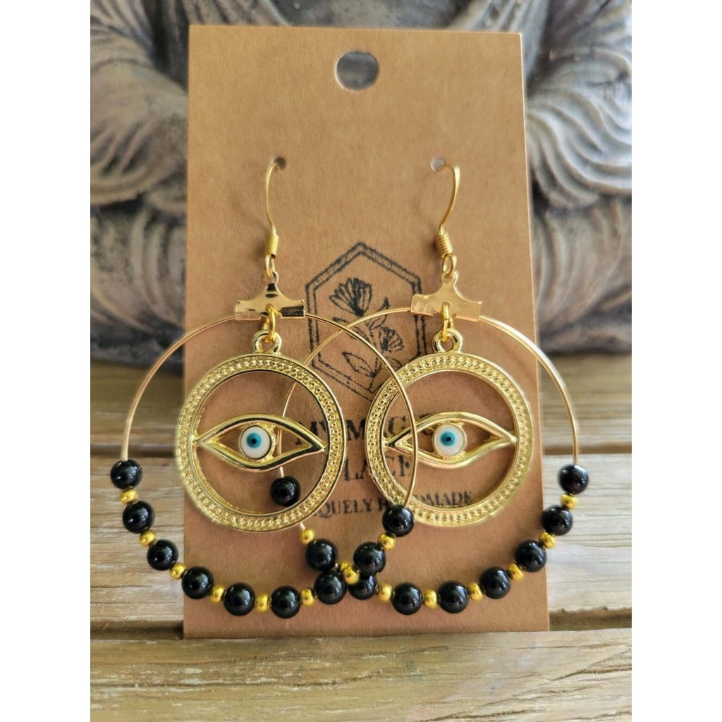 Evil Eye with Onyx beads, Witch Earrings -Earrings