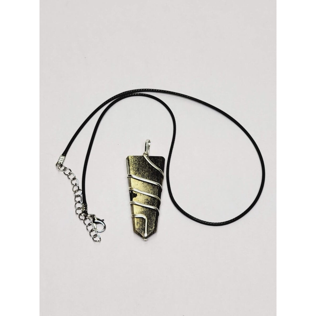Flat Wire wrapped pendant Pyrite with Cord -Charms & Pendants