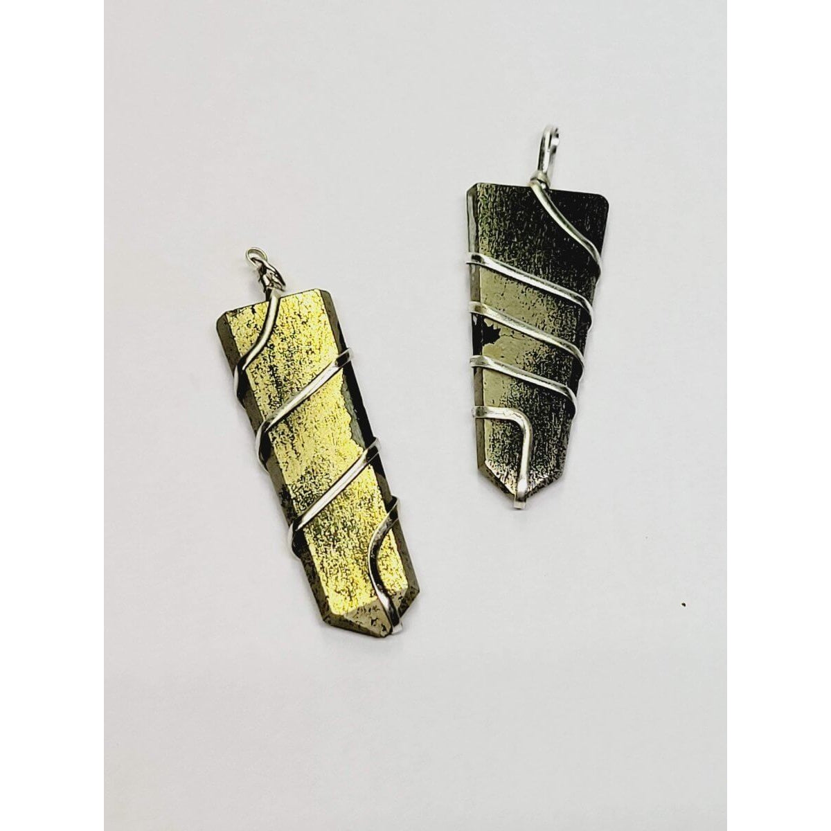 Flat Wire wrapped pendant Pyrite with Cord -Charms & Pendants