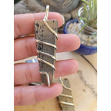 Flat Wire wrapped pendant Pyrite with Cord -Charms & Pendants