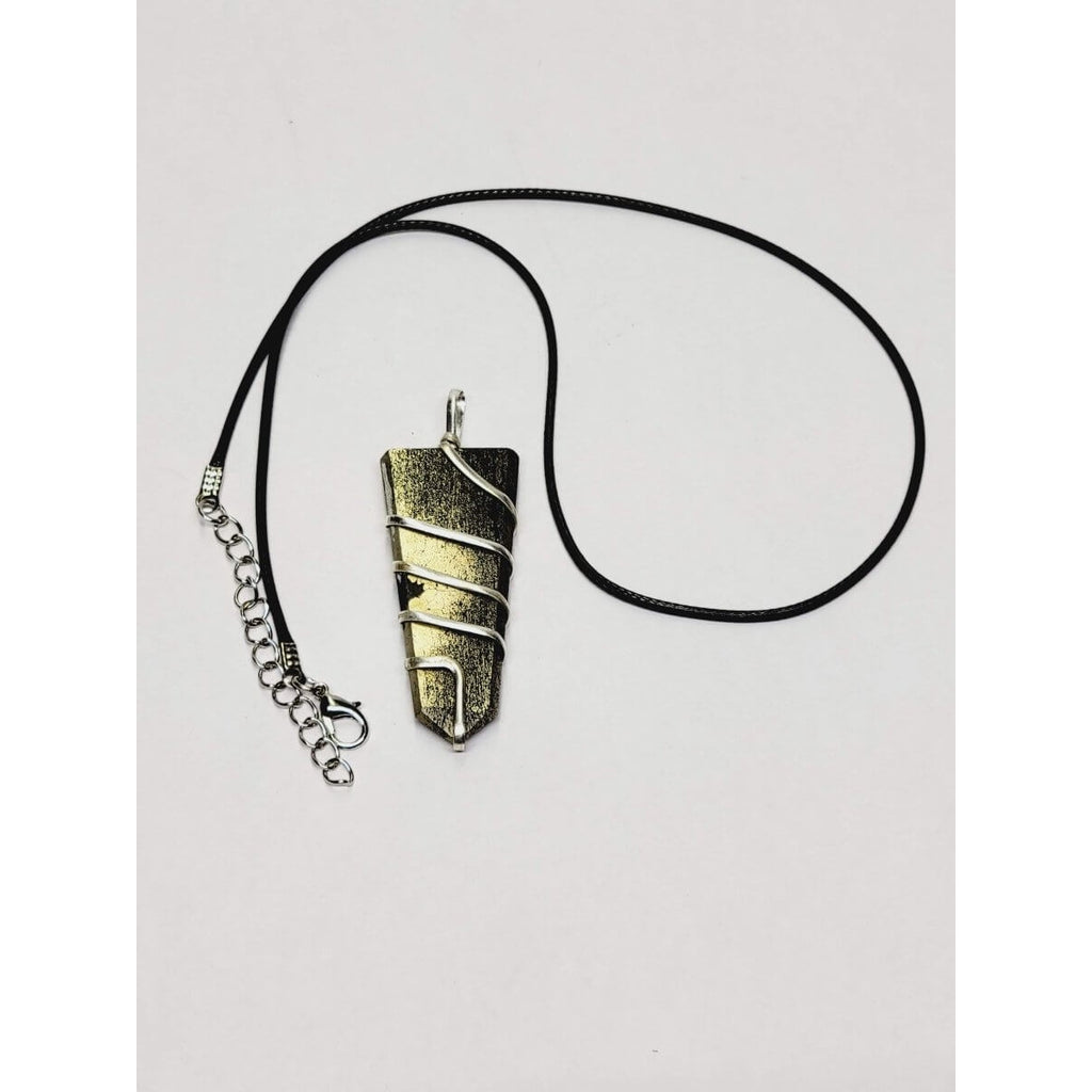 Flat Wire wrapped pendant Pyrite with Cord -Charms & Pendants