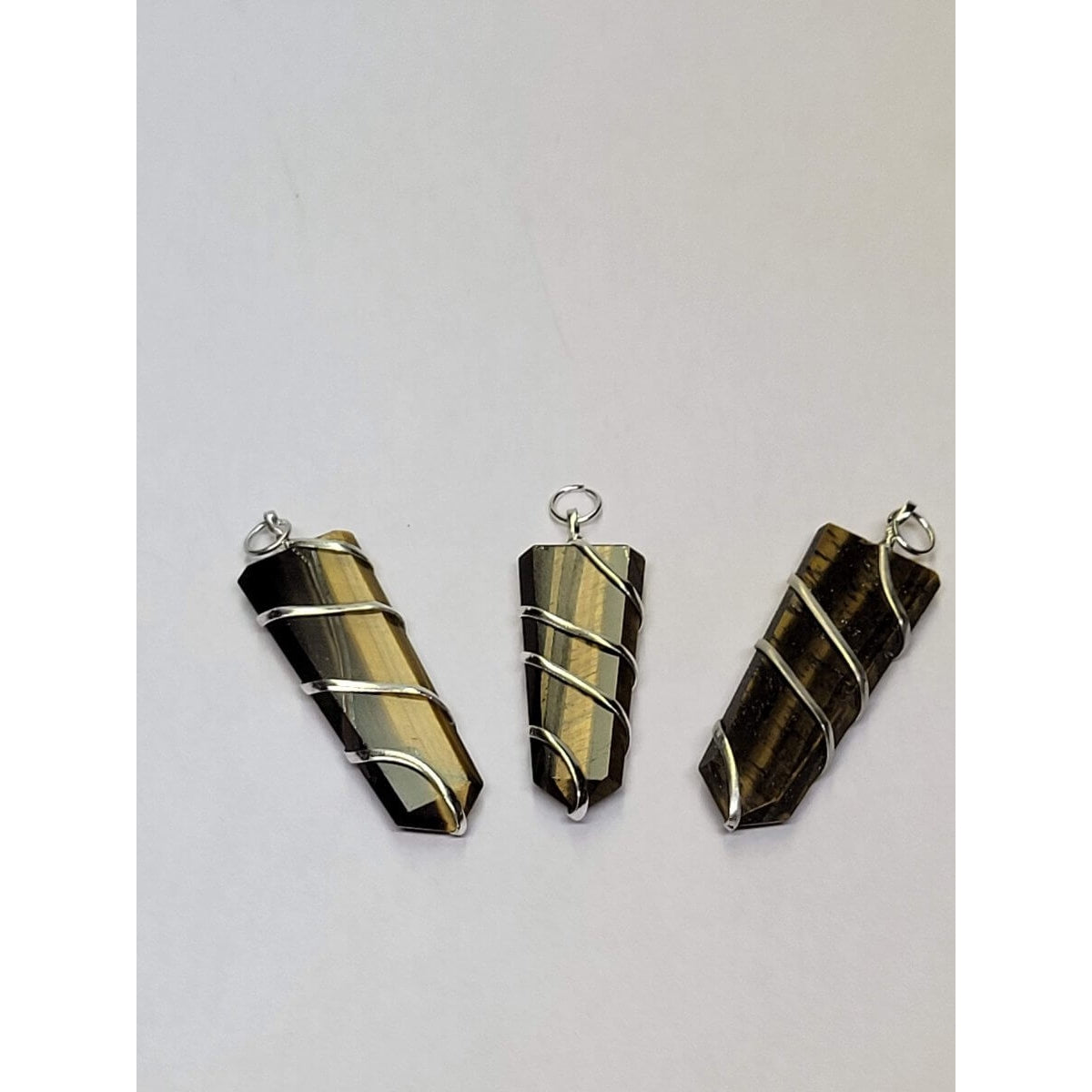 Flat Wire wrapped pendant Tiger Eye with Cord -