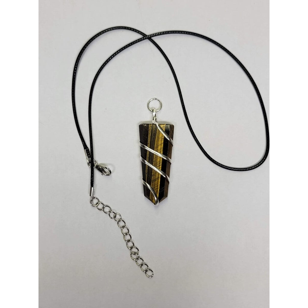 Flat Wire wrapped pendant Tiger Eye with Cord -