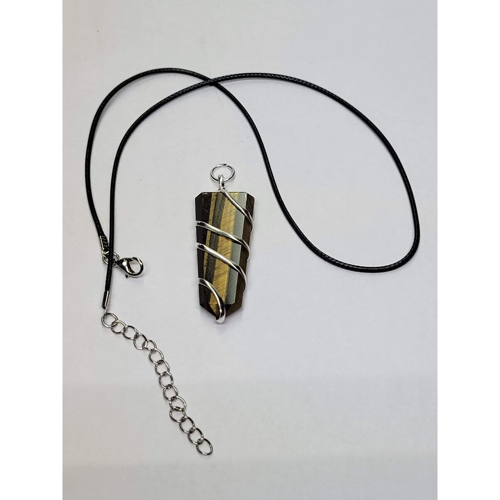 Flat Wire wrapped pendant Tiger Eye with Cord -