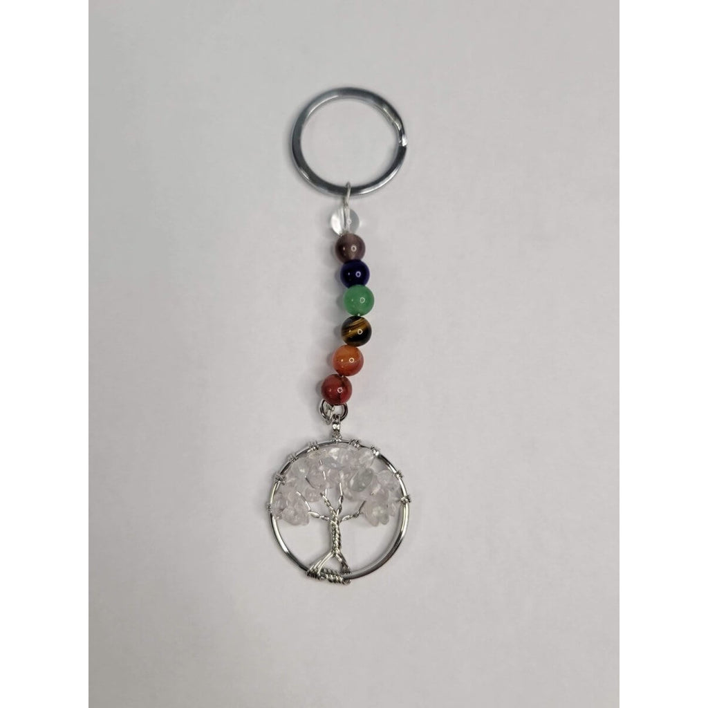 Gemstone and Natural Quartz Crystal Chakra Keychain -