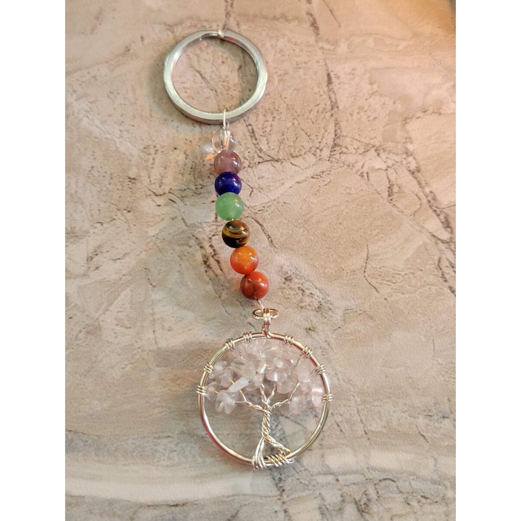 Gemstone and Natural Quartz Crystal Chakra Keychain -