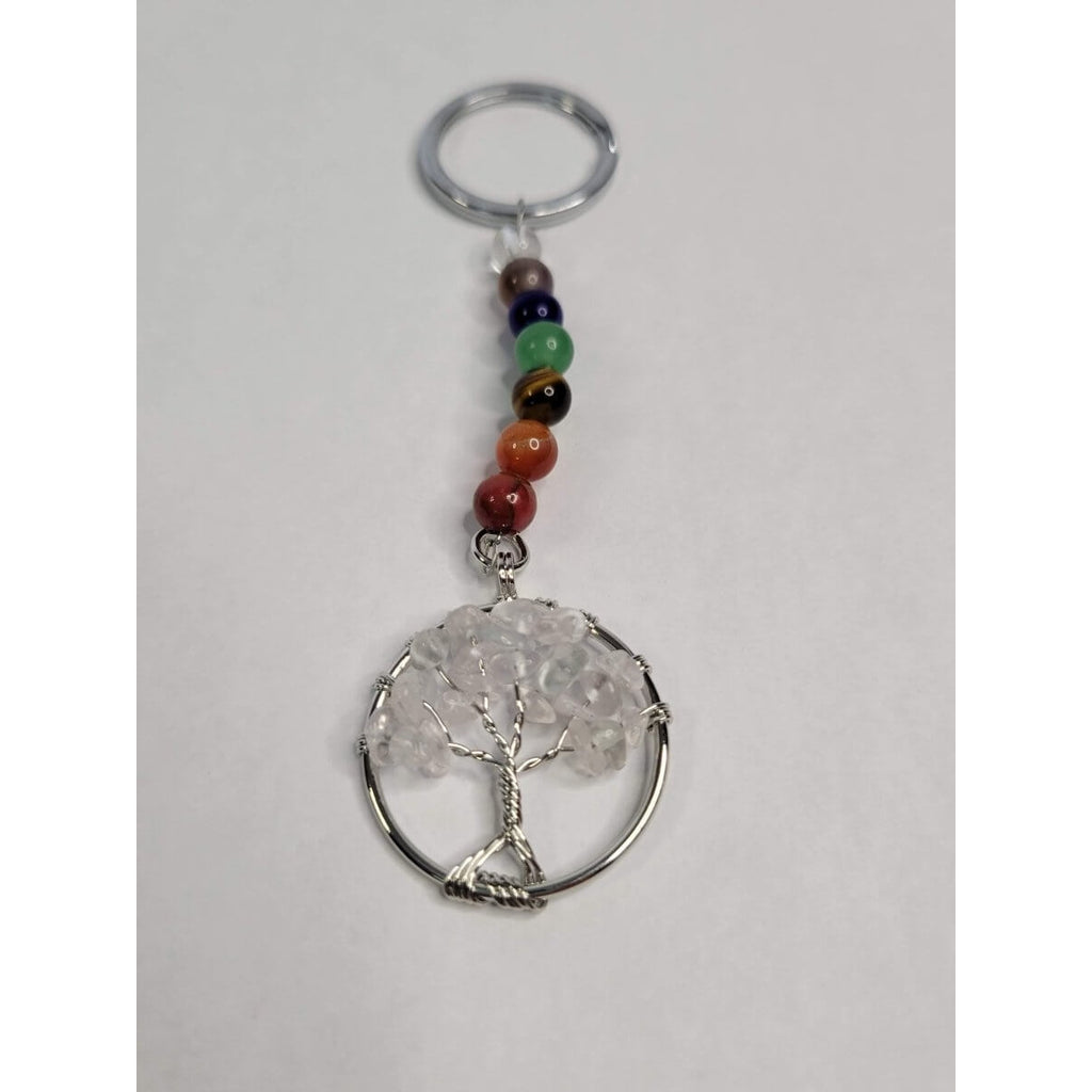 Gemstone and Natural Quartz Crystal Chakra Keychain -