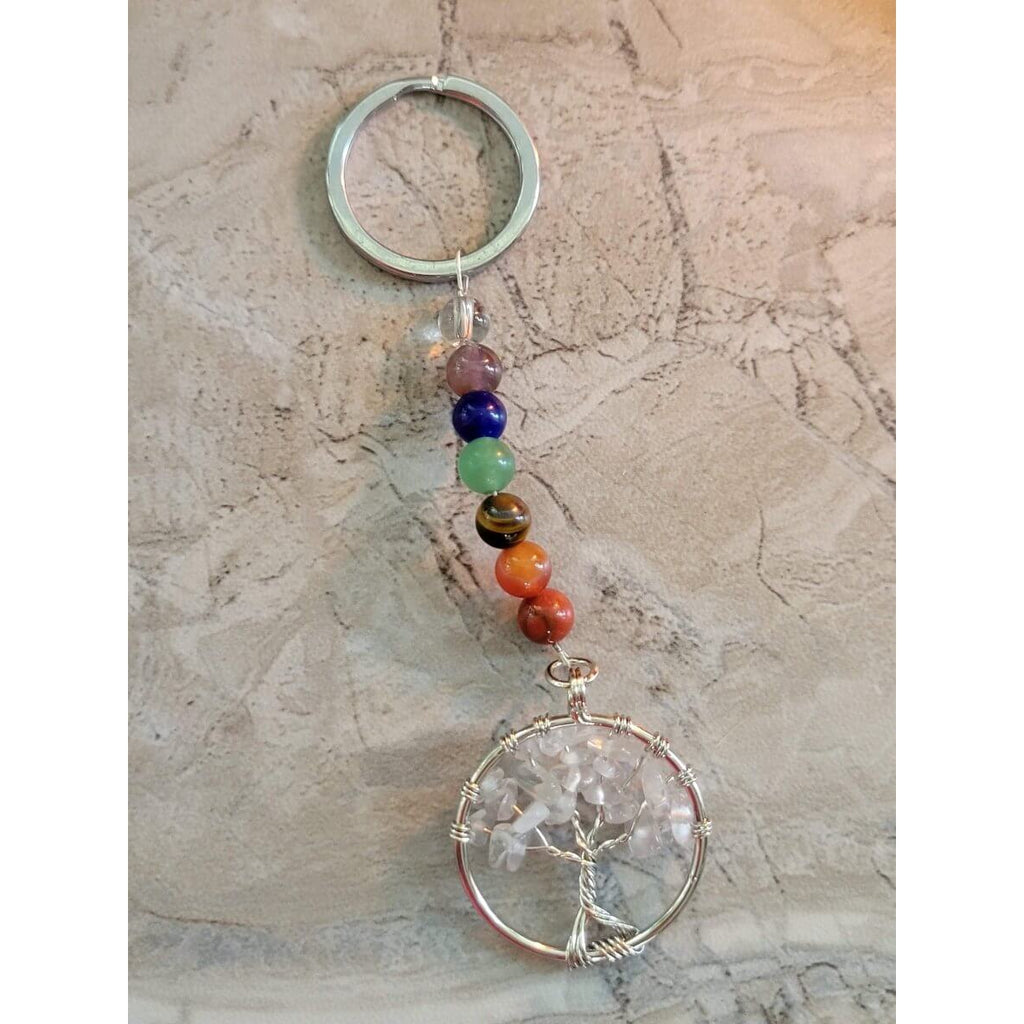 Gemstone and Natural Quartz Crystal Chakra Keychain -