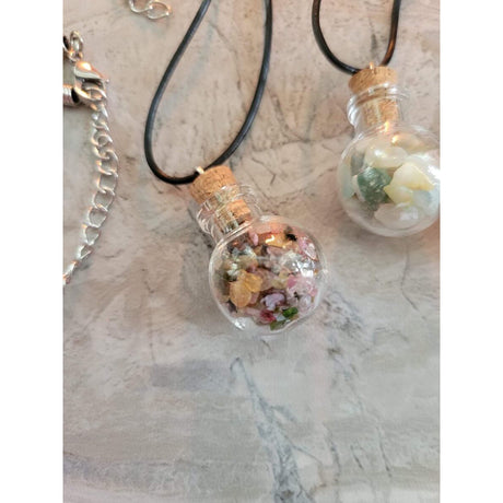 Glass Wishing Bottle Leather Cord Pendant Necklaces, with Natural Gemstone Chip Beads -