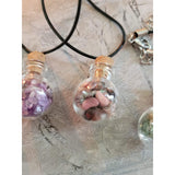 Glass Wishing Bottle Leather Cord Pendant Necklaces, with Natural Gemstone Chip Beads -