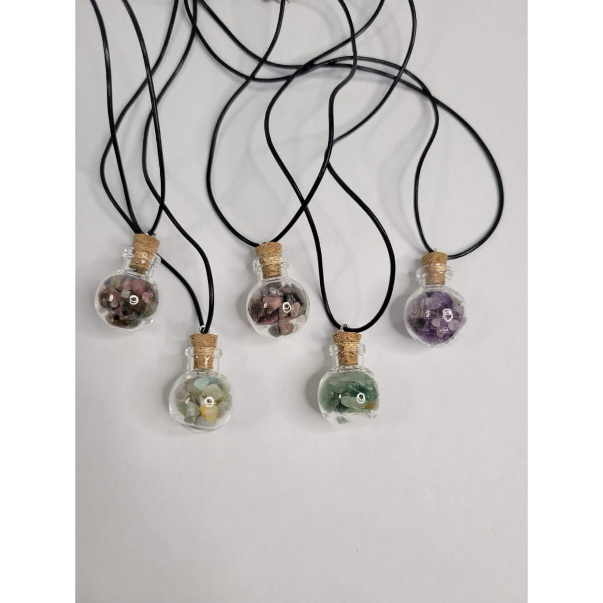 Glass Wishing Bottle Leather Cord Pendant Necklaces, with Natural Gemstone Chip Beads -