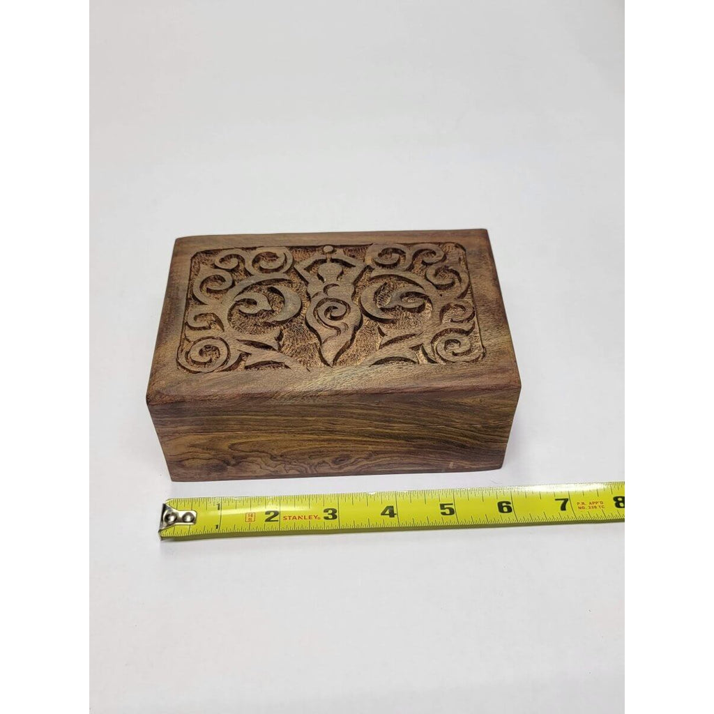Goddess of Earth Wooden Carved 4x6" Box/ Crystal Storage Box/ Altar Decoration -