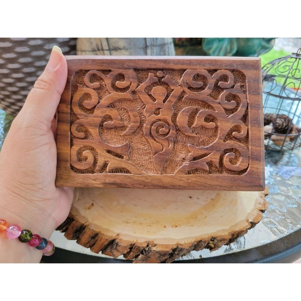 Goddess of Earth Wooden Carved 4x6" Box/ Crystal Storage Box/ Altar Decoration -