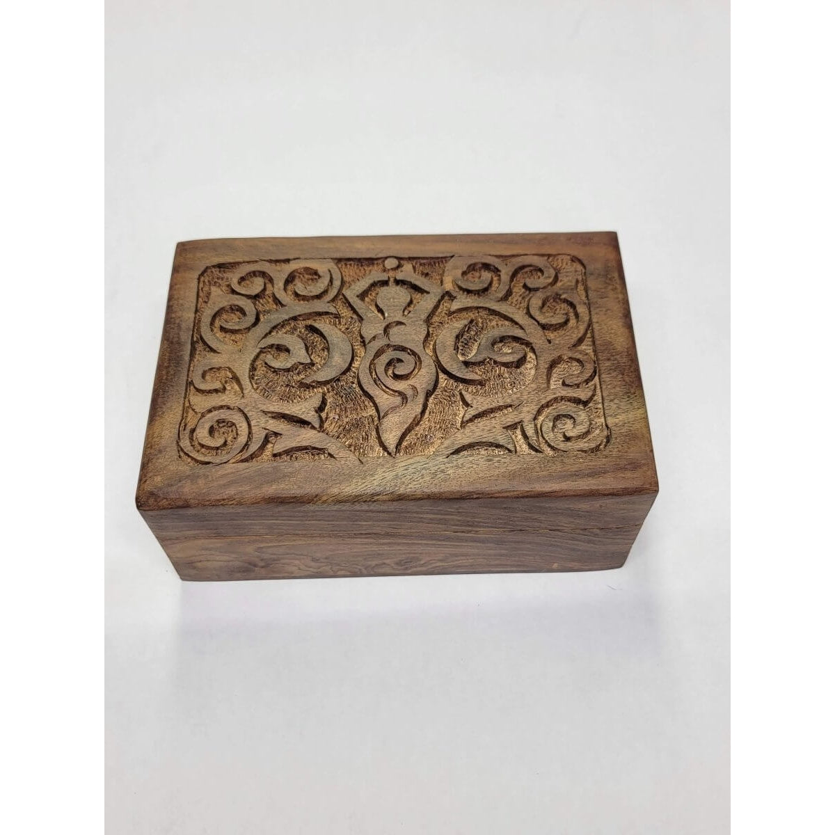Goddess of Earth Wooden Carved 4x6" Box/ Crystal Storage Box/ Altar Decoration -