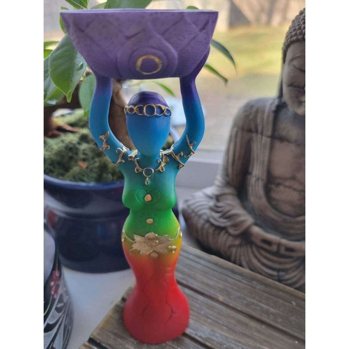 Goddess Seven Chakras Color Candle Holder /Polyresin T-Light Holder Nurturing Goddess/Altar Decoration -Candle Holders
