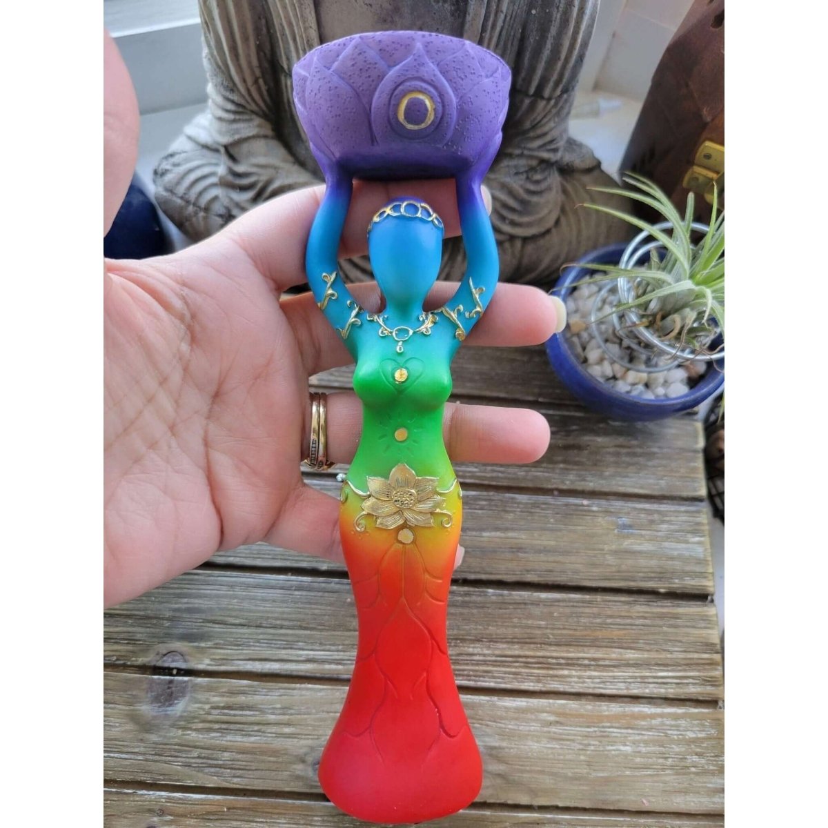 Goddess Seven Chakras Color Candle Holder /Polyresin T-Light Holder Nurturing Goddess/Altar Decoration -Candle Holders