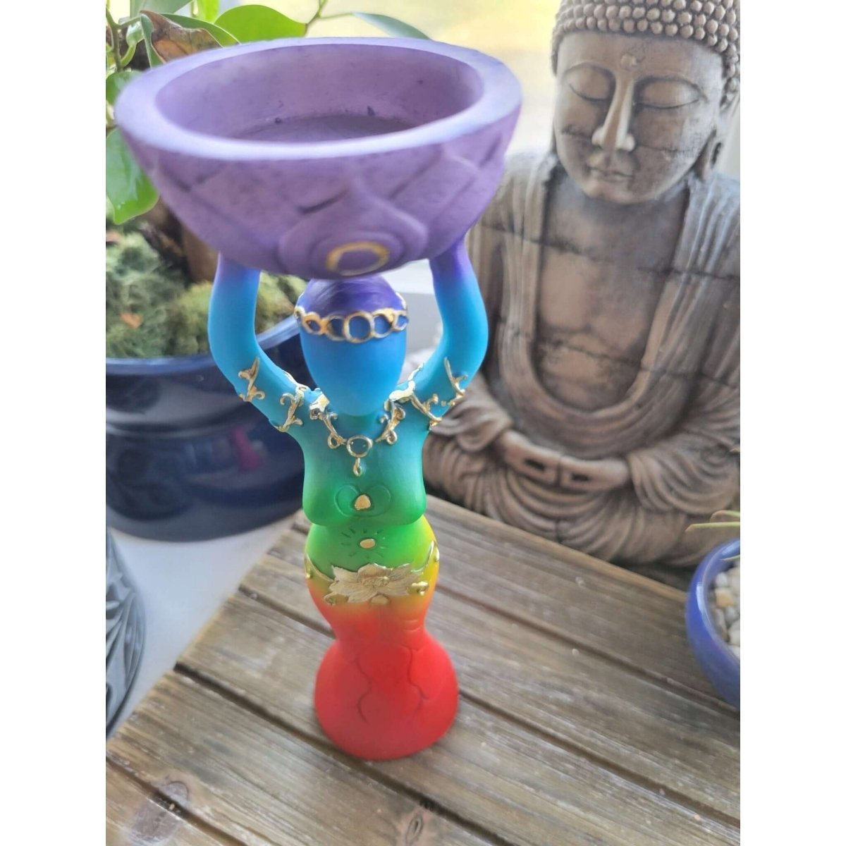 Goddess Seven Chakras Color Candle Holder /Polyresin T-Light Holder Nurturing Goddess/Altar Decoration -Candle Holders