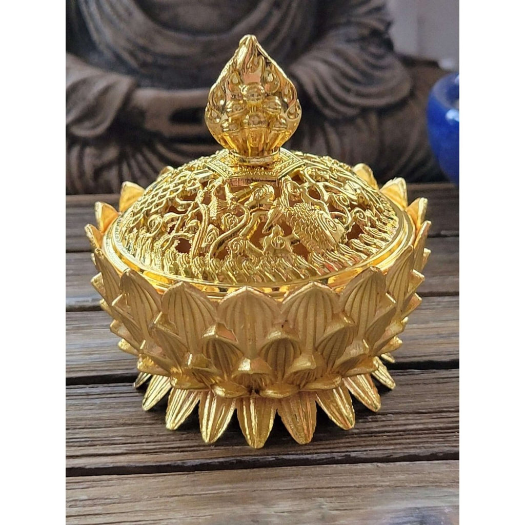Gold Color !Small Lotus Incense Holder, Brass Metal Incense Burner -