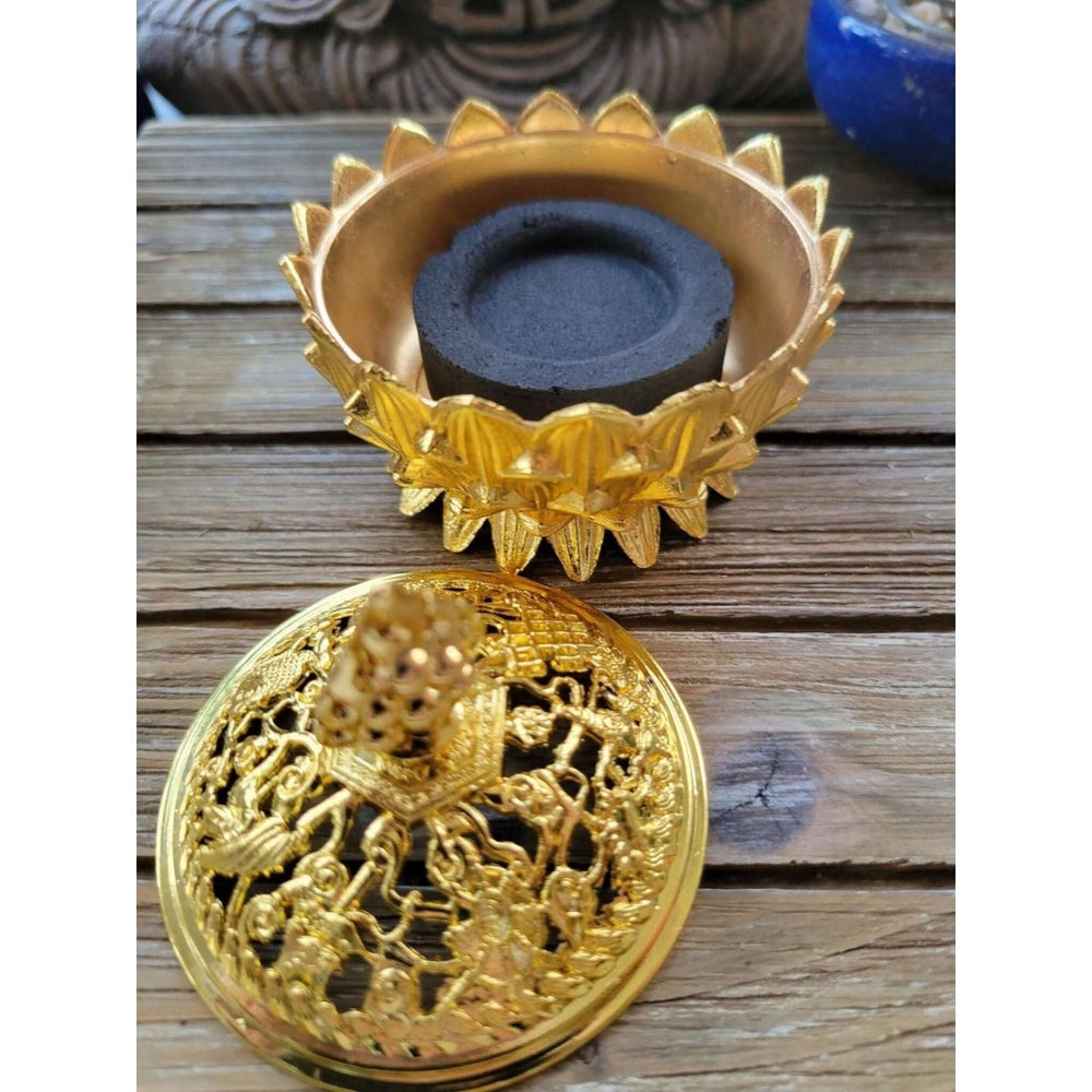 Gold Color !Small Lotus Incense Holder, Brass Metal Incense Burner -