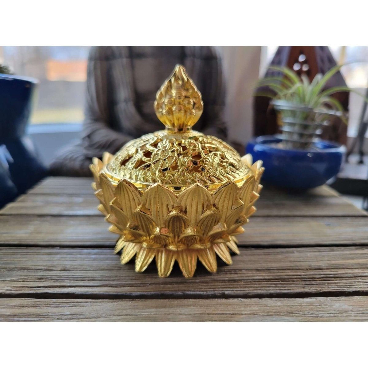Gold Color !Small Lotus Incense Holder, Brass Metal Incense Burner -