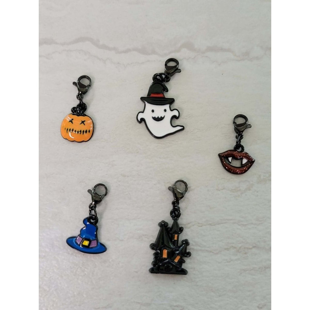 Halloween Theme Alloy Enamel Pendants Set, Stainless Steel Lobster Claw Clasps 5 Pendants Set -Charms & Pendants