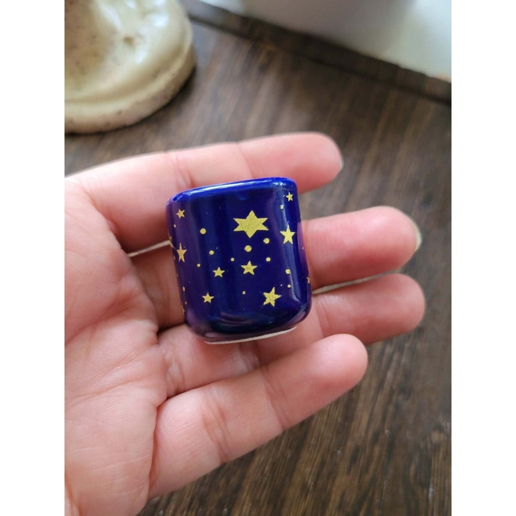 Handmade ceramic Blue Gold Star Chime Holders, Galaxy candle holders -Candle Holders
