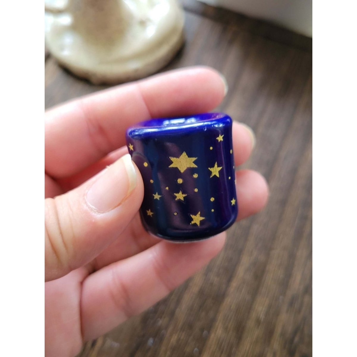 Handmade ceramic Blue Gold Star Chime Holders, Galaxy candle holders -Candle Holders