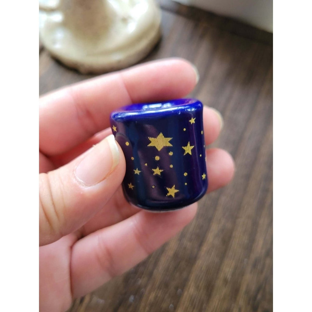 Handmade ceramic Blue Gold Star Chime Holders, Galaxy candle holders -Candle Holders