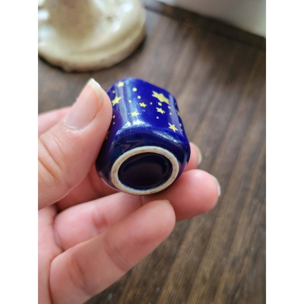Handmade ceramic Blue Gold Star Chime Holders, Galaxy candle holders -Candle Holders
