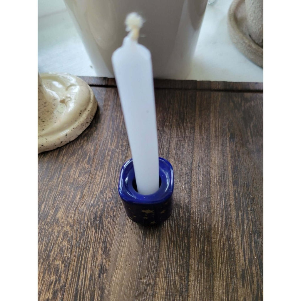 Handmade ceramic Blue Gold Star Chime Holders, Galaxy candle holders -Candle Holders