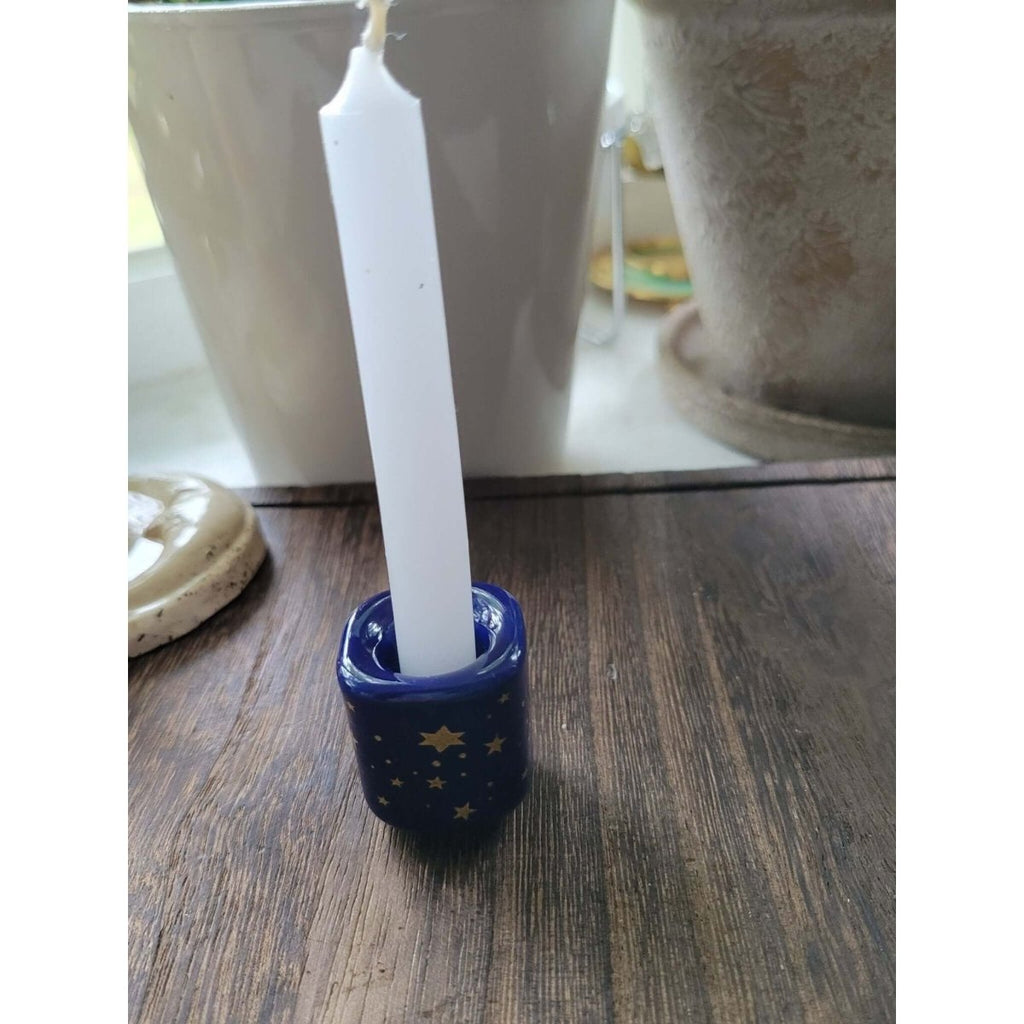Handmade ceramic Blue Gold Star Chime Holders, Galaxy candle holders -Candle Holders